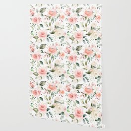 Sunny Floral Pastel Pink Watercolor Flower Pattern Wallpaper