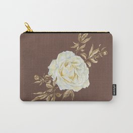 Romantic Vintage Golden Rose on Red Botanical Floral Motif Carry-All Pouch