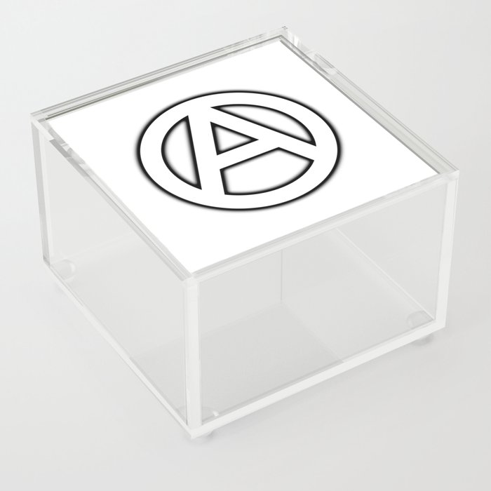 Anarchy Circular Symbol in white with black shadow. Acrylic Box