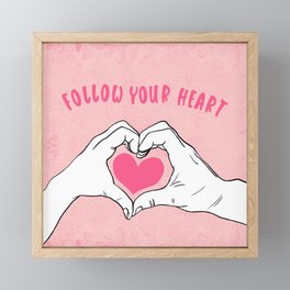 Follow your Heart - Lineart of Hands forming a Heart Framed Mini Art Print