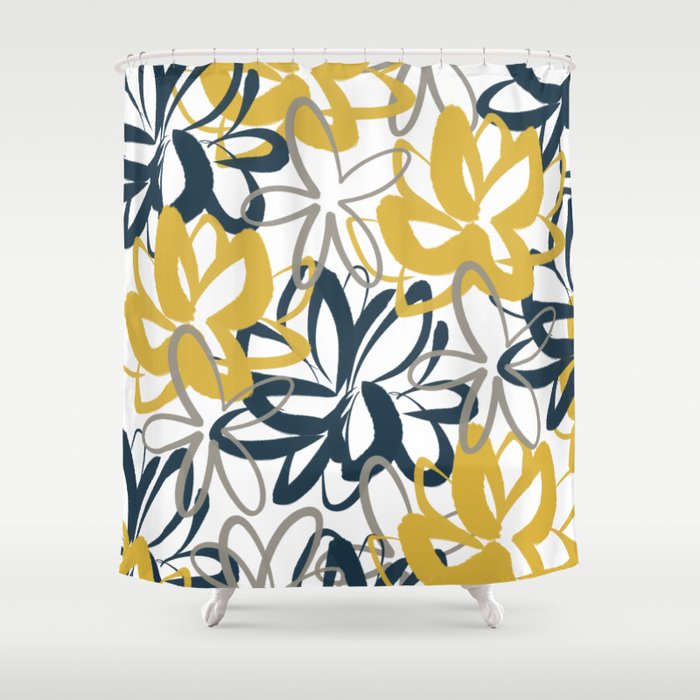 Navy blue and shop yellow shower curtain