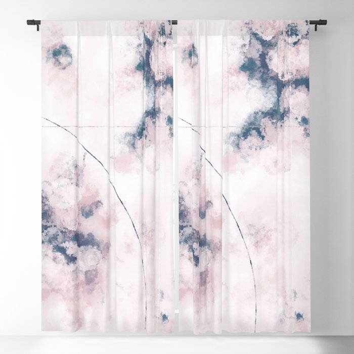 Pretty Blush Pink and Navy Blue Floral Abstract Blackout Curtain