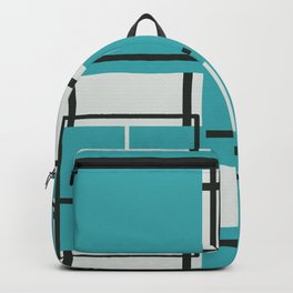 Aqua - Teal - Turquoise, Black and Off White Modern Square Mosaic Shape Pattern Backpack