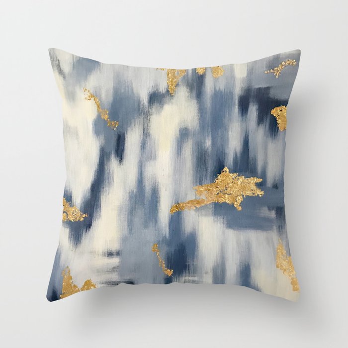 Bohemian Rose Gold Navy Blue Ikat Pattern Monogram Throw Pillow
