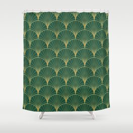 Palm leaf pattern on green background - art deco style Shower Curtain