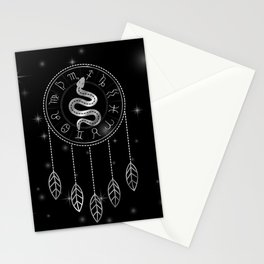 Dreamcatcher Zodiac symbols astrology horoscope signs with mystic snake in silver	 Stationery Card