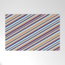 [ Thumbnail: Dark Slate Blue, Turquoise & Brown Colored Stripes/Lines Pattern Welcome Mat ]