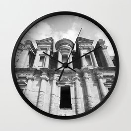 Monastery Jordan - Petra - black & white Photography  Wall Clock
