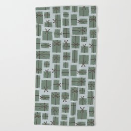Gift box pile - sage green, pastel blue and brown Beach Towel