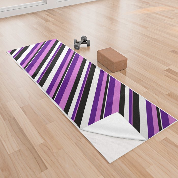 Orchid, Indigo, White, and Black Colored Stripes/Lines Pattern Yoga Towel