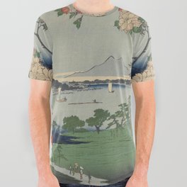 Cherry Blossoms on Spring River Ukiyo-e Japanese Art All Over Graphic Tee