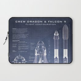 NASA SpaceX Crew Dragon Spacecraft & Falcon 9 Rocket Blueprint in High Resolution (dark blue) Laptop Sleeve