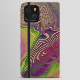Multicolored neon psychedelic abstract digital art with distorted lines and metallic texture.  iPhone Wallet Case