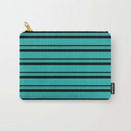 [ Thumbnail: Light Sea Green & Black Colored Pattern of Stripes Carry-All Pouch ]