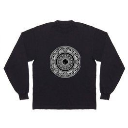 Black and white lotus mandala art Long Sleeve T-shirt