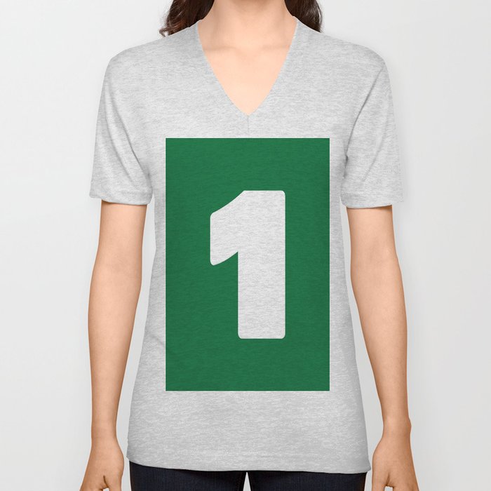 1 (White & Olive Number) V Neck T Shirt