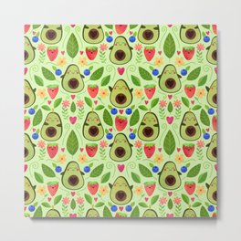 Happy Avocados Metal Print | Avocado, Vegetable, Digital, Leaves, Adorable, Cute, Curated, Kawaii, Pattern, Berries 