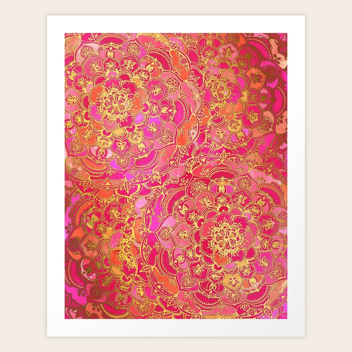 Hot Pink and Gold Baroque Floral Pattern Art Print by ...