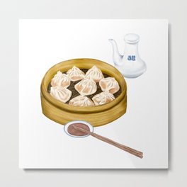 Dim Sum | XiaoLongBao | 小笼包 Metal Print | Pork, Buns, Baozi, Asian, Steamed, Vinegar, Chopsticks, Dumpling, Dim Sum, Illustration 