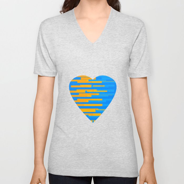 Glitching Hearts — Blue and Orange V Neck T Shirt