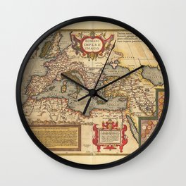 Vintage Map Print - 1608 Map of the Roman Empire Wall Clock
