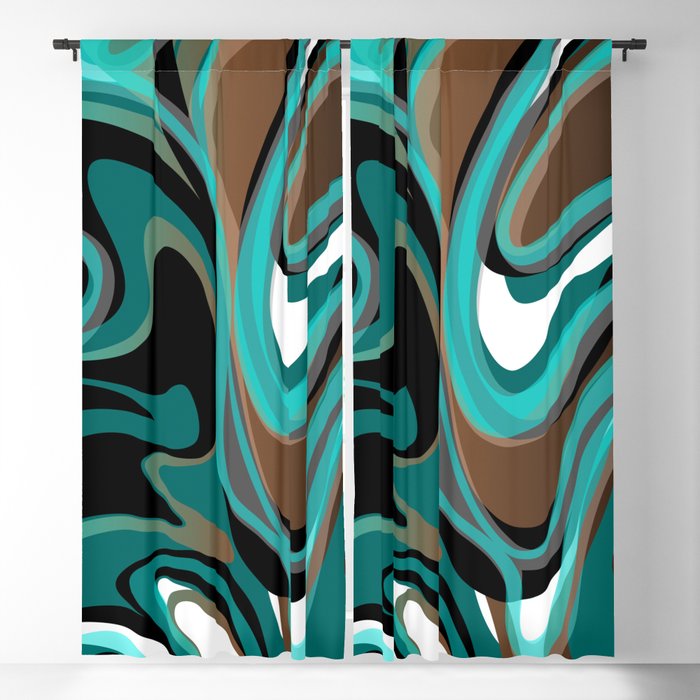 Liquify - Brown, Turquoise, Teal, Black, White Blackout Curtain
