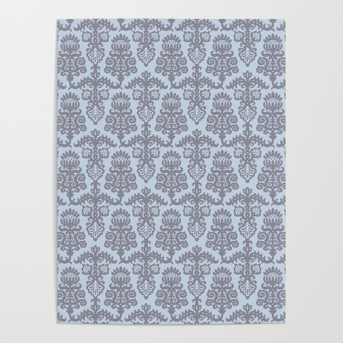 Strawberry Chandelier Pattern 546 Gray and Blue Poster