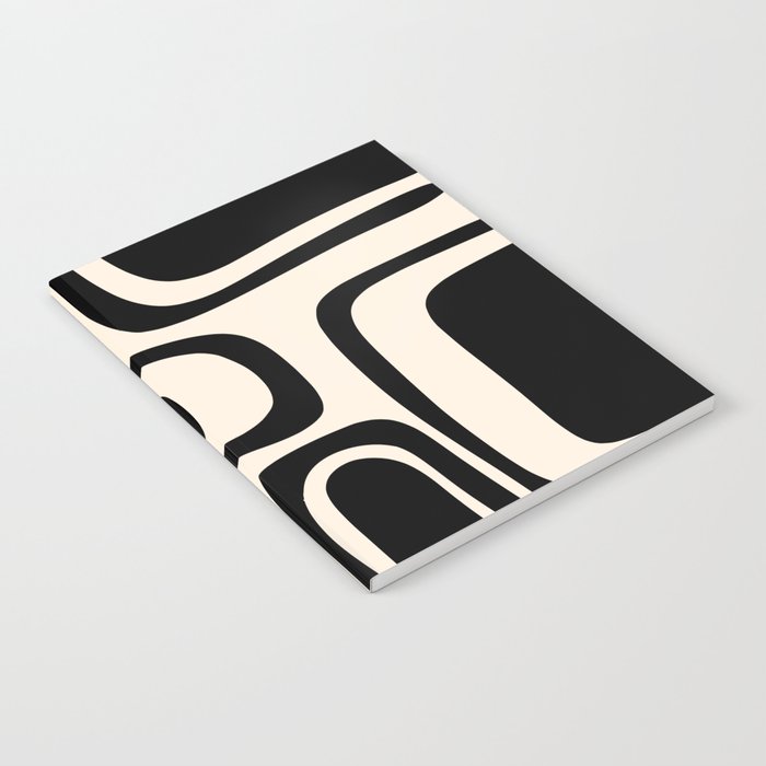 Palm Springs - Midcentury Modern Abstract Pattern in Black and Almond Cream  Notebook
