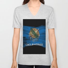 Oklahoma state flag brush stroke, Oklahoma flag background V Neck T Shirt
