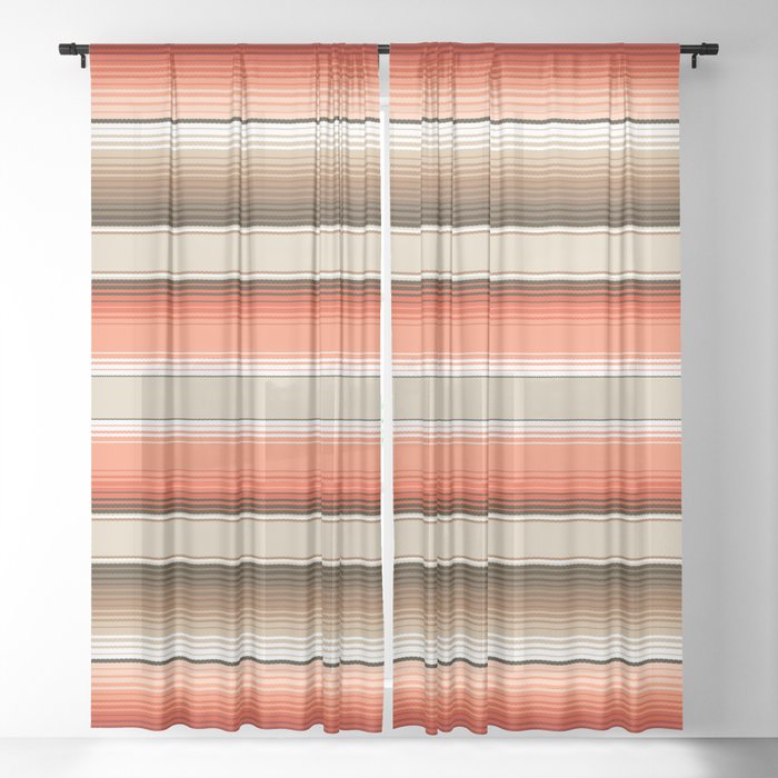 Navajo White, Burnt Orange and Brown Southwest Serape Blanket Stripes Sheer Curtain