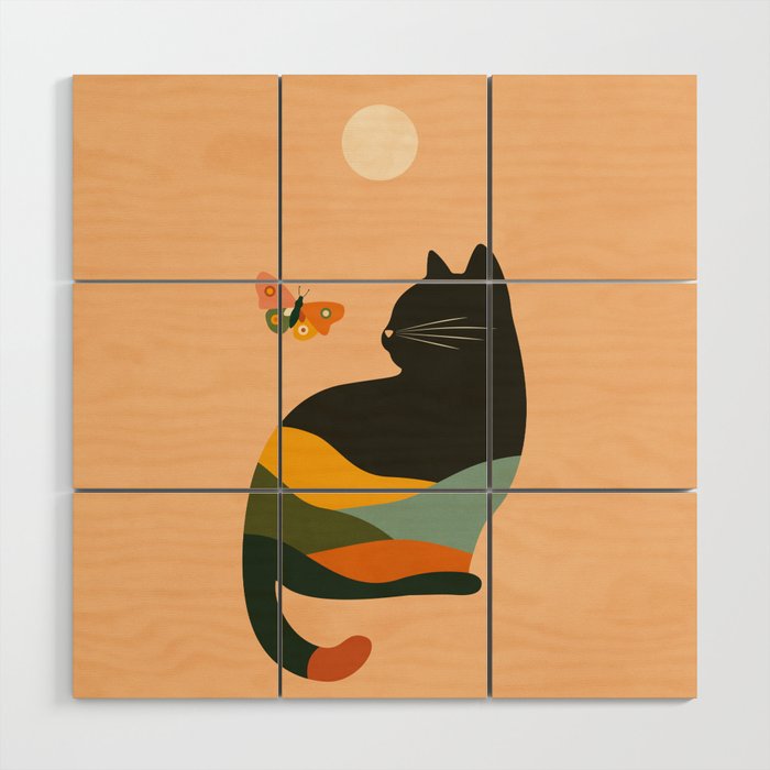 Abstract Cat and Butterfly Wood Wall Art