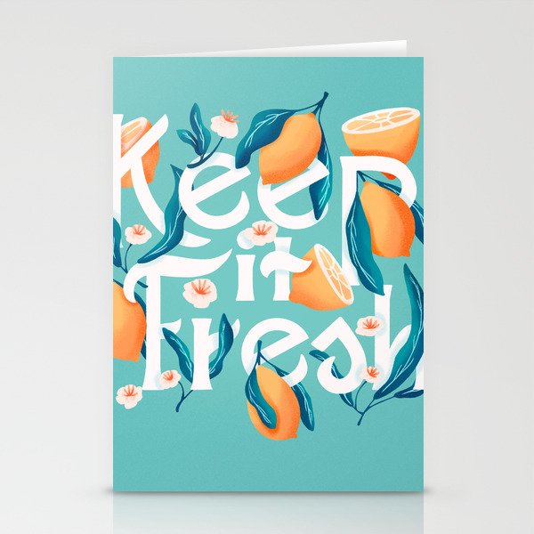 Keep it fresh lettering illustration with lemons Stationery Cards