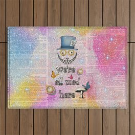 We're All Mad Here - Colorful Watercolor Celebration- Vintage Dictionary Page - Alice In Wonderland Outdoor Rug