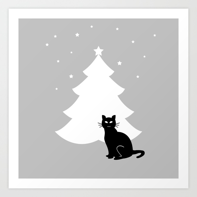 A Black Cat And Christmas Tree Art Print By Citizenpop Society6
