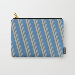 [ Thumbnail: Tan & Blue Colored Lines/Stripes Pattern Carry-All Pouch ]