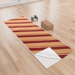 [ Thumbnail: Brown & Maroon Colored Lined Pattern Yoga Towel ]