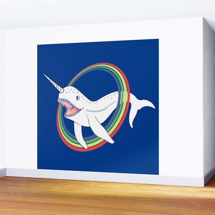 Cute Horn Narwhal With Rainbow Cartoon Wall Mural By Marios Society6