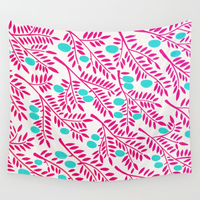 Olive Branches – Pink Ombré & Turquoise Wall Tapestry