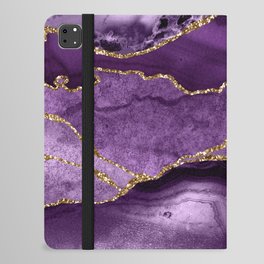 Glamour Purple Bohemian Watercolor Marble With Glitter Veins iPad Folio Case