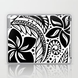 Circular Polynesian Black Floral Tattoo Laptop & iPad Skin