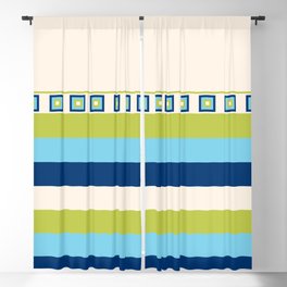 70s Style Mid-Century Green And Blue Striped  Blackout Curtain