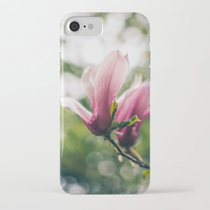 Pink Flowers on a rainy day iPhone Case