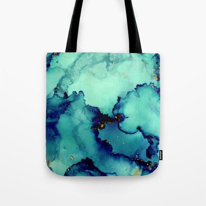 Navy Seas- Blue Green Abstract Painting Tote Bag