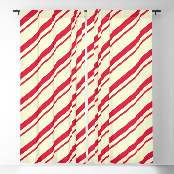 Crimson & Light Yellow Colored Lines Pattern Blackout Curtain