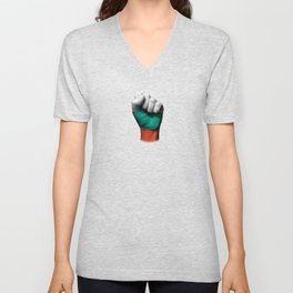Bulgarian Flag on a Raised Clenched Fist V Neck T Shirt