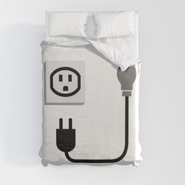 Electric plug outlet making a shocking face Duvet Cover
