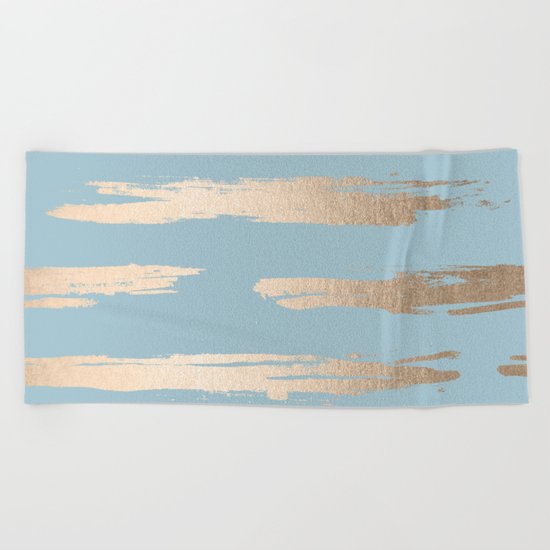 Abstract Paint Stripes Gold Tropical Ocean Sea Blue Beach Towel