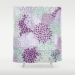 Floral Blooms, Purple and Teal Green Shower Curtain
