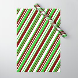 [ Thumbnail: Maroon, White, and Lime Green Colored Striped/Lined Pattern Wrapping Paper ]