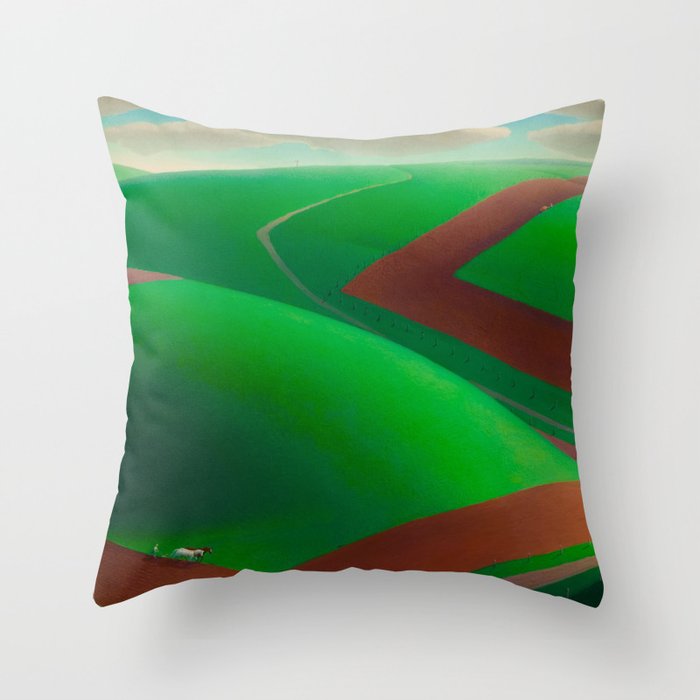 Spring Turning, American West Farmland landscape painting  by Grant Wood Throw Pillow